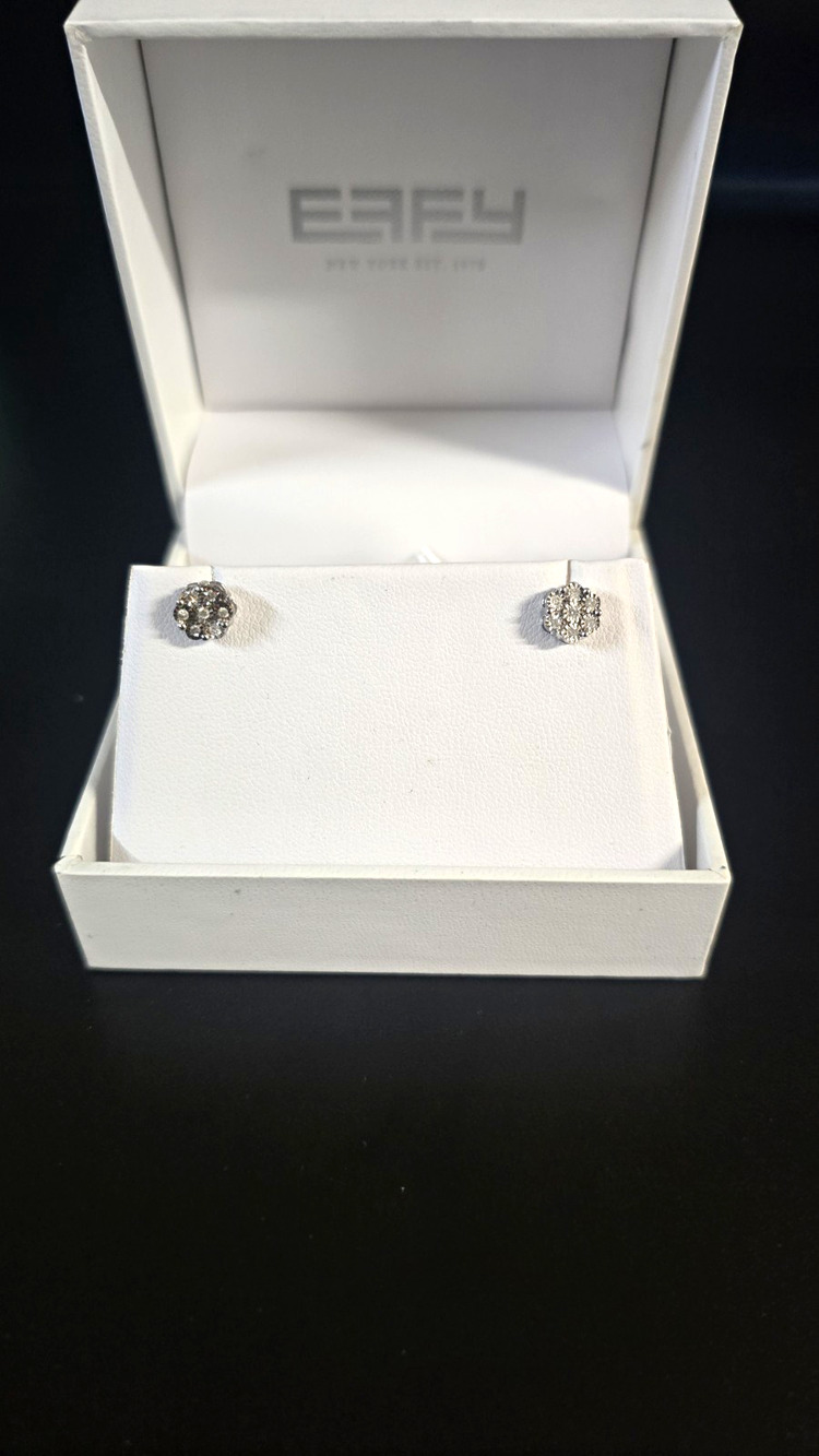 Authentic EFFY Sterling Silver Diamond Flower Cluster Stud Earrings with Box 925